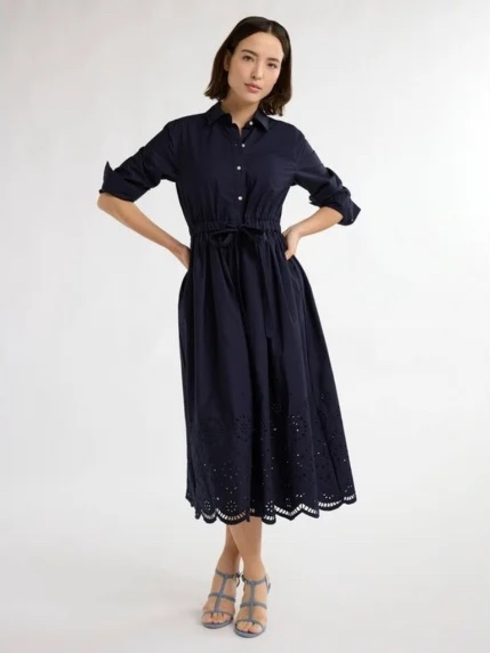 Free Assembly Women’s and Women's Plus Cotton Eyelet Maxi Shirtdress